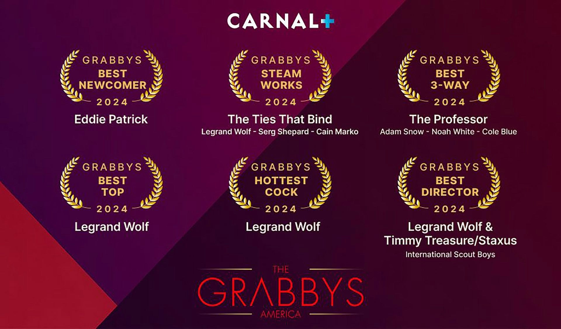 Carnal Media, Legrand Wolf Score Six Grabby America Awards for 2024